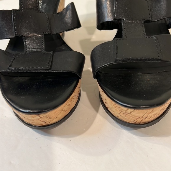 Franco Sarto Black Platform Wedge Cork Sandals Size 8 - Picture 2 of 14